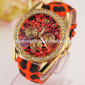 Leopard style diamond quartz wrist watch for women